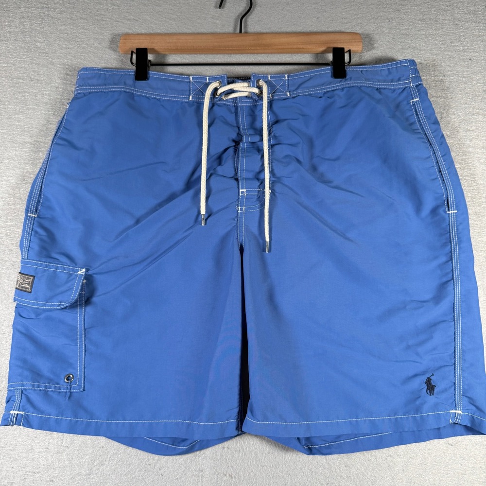 Polo Ralph Lauren Mens Blue Cargo Swim Trunks XXL Board Shorts Nylon Mesh Lining